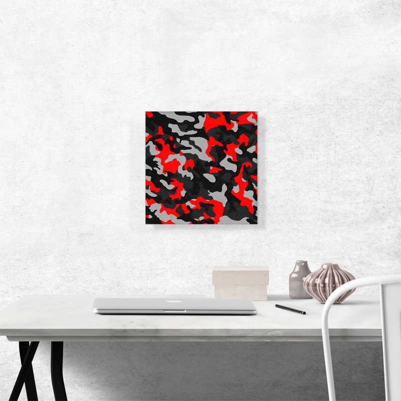 Motif de camouflage rouge foncé, gris, noir et camouflage - impression sur toile tendue, H 12 po x l 12 po x P 0,75 po
