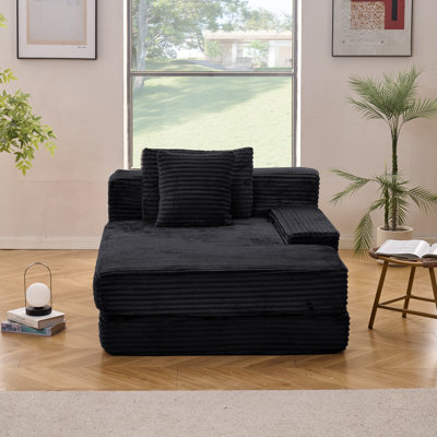 Méridienne rembourrée en velours côtelé de luxe de 42,5 pouces de large avec canapé et module de compression pour le bras gauche du salon
