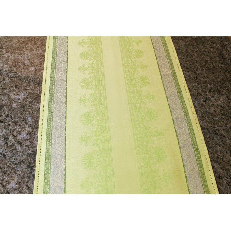 Chemin de table French Home 20 po x 68 po Cleopatra, Chartreuse / vert / gris