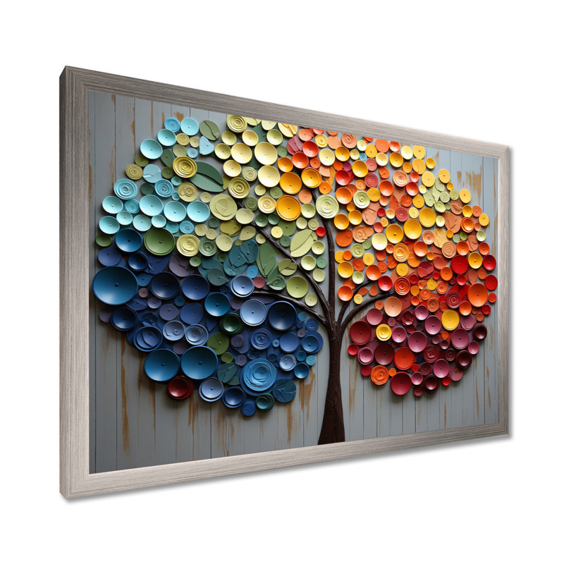 Art mural coloré arc-en-ciel coloré 4 saisons - Arbres, Cadre de coin argenté fermé, H 30 po x l 40 po x P 1,5 po