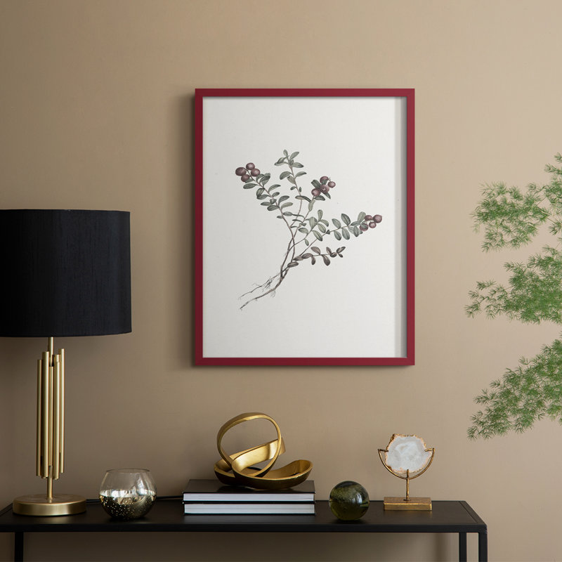 Impression florale vintage encadrée CLxxviii - bois massif, Rouge, H 15 po x l 12 po
