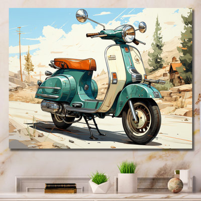 " Green Scooter Retro Electric II " Mixed Media Print
