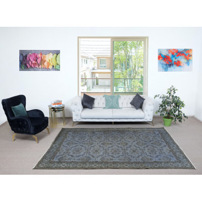 5.4x9.3 Ft HandKnotted Blue Colour Area Rug, Modern Floral Turkish Floor Covering