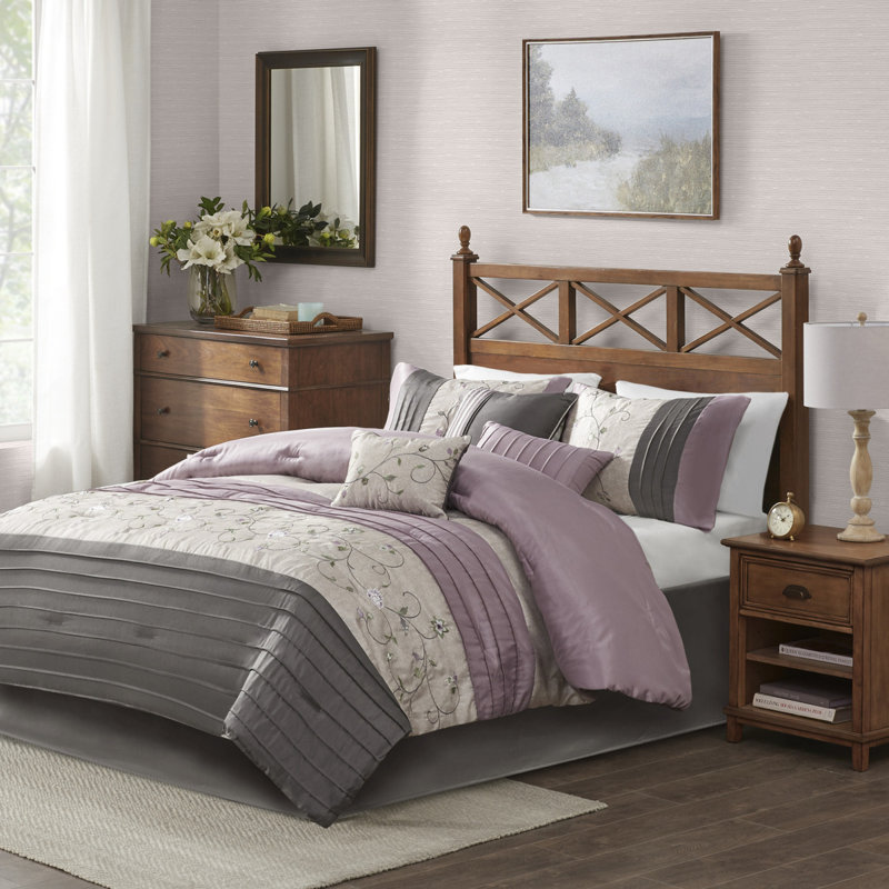 Ensemble d'édredon brodé élégant 7 pièces - Très grand mauve