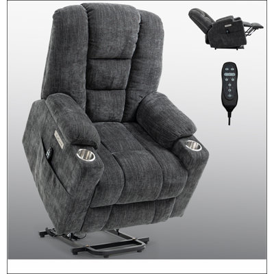Large Power Lift Recliner Chair with Massage and Heat for Elderly, Overstuffed Wide Recliners, Heavy Duty Motion Mechanism with USB and Type C Ports, 2 Steel Cup Holders