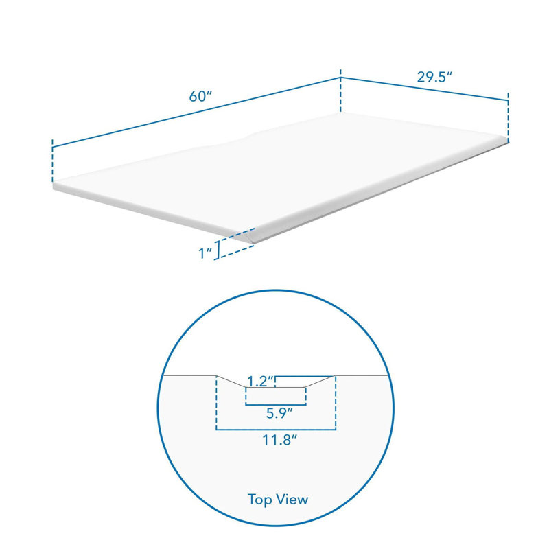 Tabletop For Sit-Stand Desk, White, 1" H x 60" W x 29.50" D