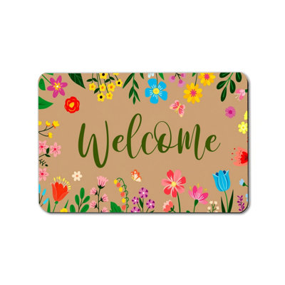 Floral Welcome Beige 24 x 36 in Floor Mat Kitchen Porch