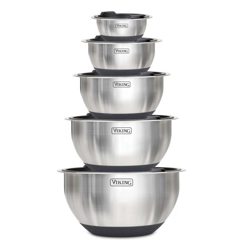 Viking 10 Piece Stainless Steel Mixing Bowl Set with Lids, Black