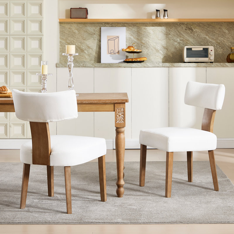 Linen Upholstered Dining Chairs With Wooden Frame For Dining Room , Cream