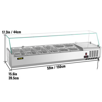 Station de préparation de condiments réfrigérés, 60 pouces, table de préparation de sandwich 16,8 pte avec 4 1/3 casseroles et 4 1/6 casseroles, bar à salade de 146 W avec écran de température en acier inoxydable 304