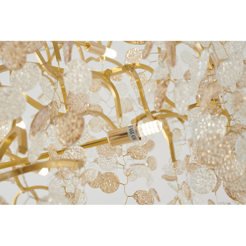 Transitional 25 Light Gold Aluminum Glass Chandelier