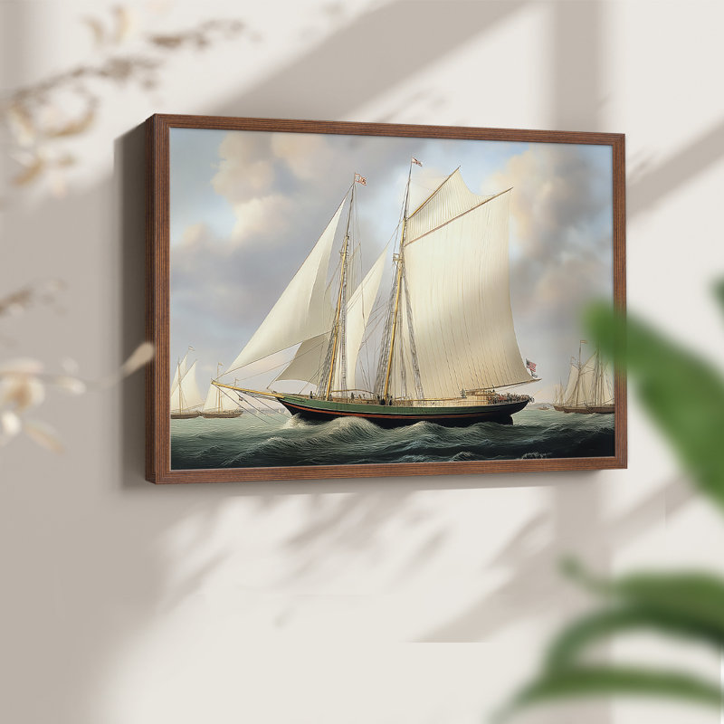 Série nautique - XCVI - Impression encadrée - Restickable, H 11 po x l 14 po, Noyer