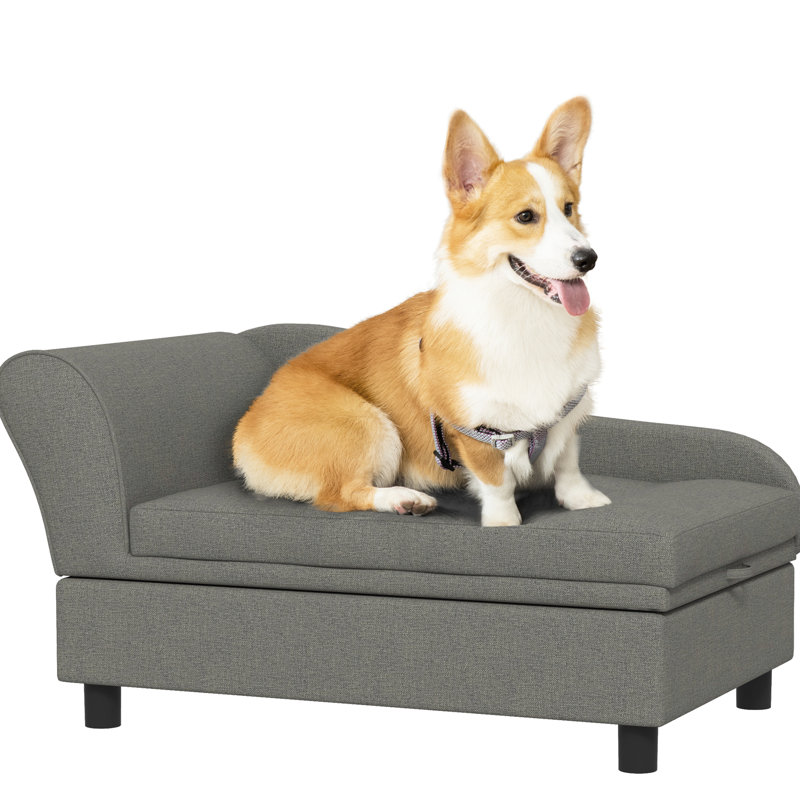 Gray Elevated Pet Bed - With Hidden Storage For Small To Medium Sized Dogs Couch, Gray, Comfortable Cushion, Area, Easy Assembly &