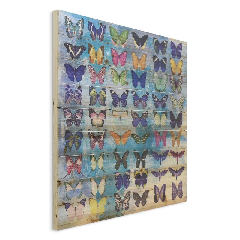 Papillons, impression sur planches de bois
