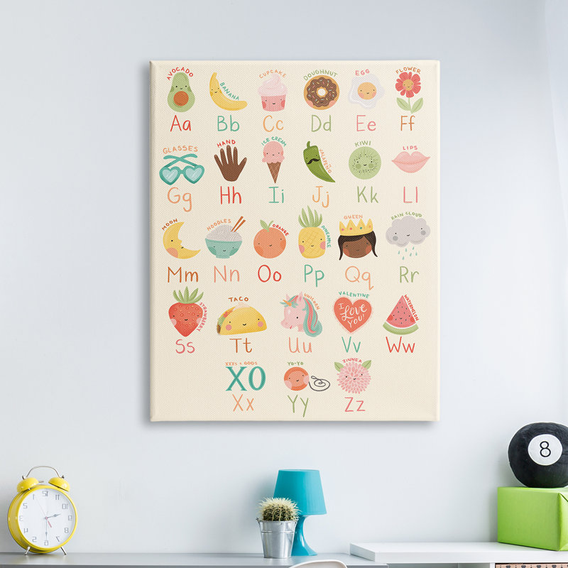 Charmante charte alphabet, desserts, reine du taco, licorne, H 40 po x l 30 po, Toile tendue