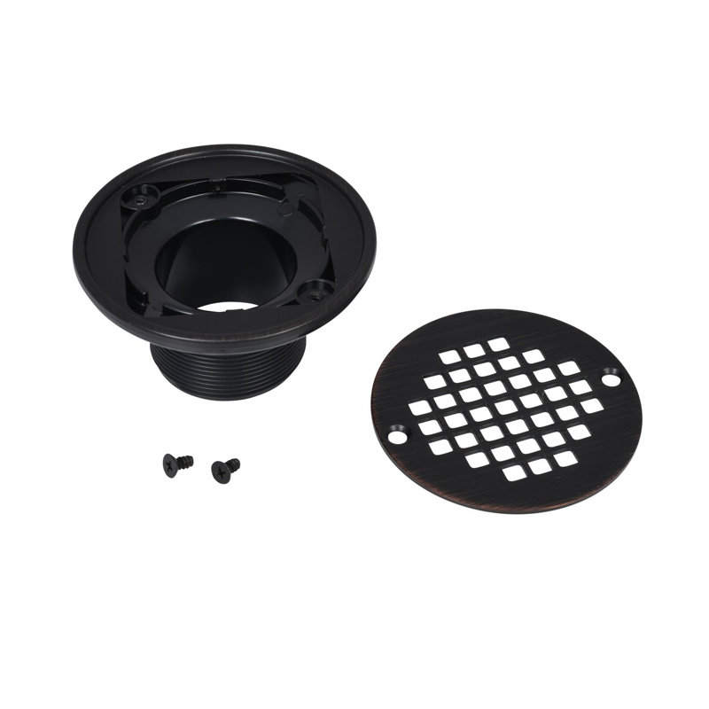 2 in. ABS Round Drain Barrel and Oil Rubbed Bronze Screw-In Strainer with Ring, Oil Rubbed Bronze