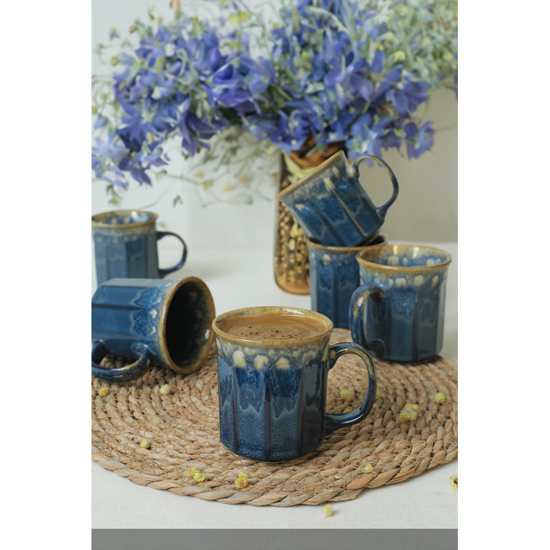 Collazo Premium 6-Piece Ceramic Mug Set, Blue, 3.5 x 3.5 x 4.3 inches | 100% Antibacterial, Eco-Friendly, Easy to Clean | Dishwasher Safe up to 122°F, Non-Water Absorbing | Perfect for Coffee, Tea, and Hot Beverages