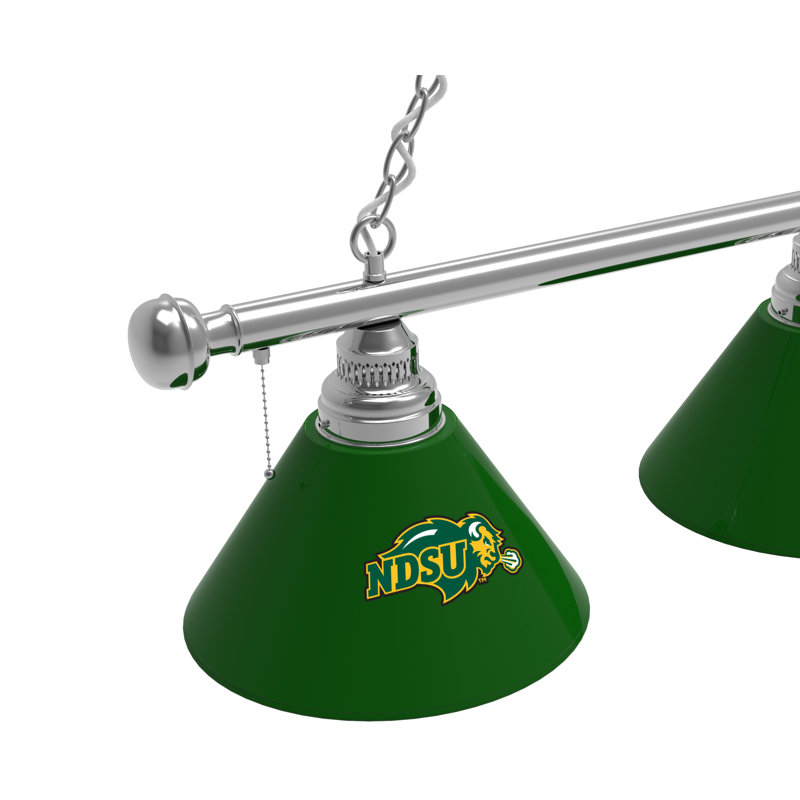 3 - Light Pool Table Lights Pendant, Chrome, North Dakota State Bison - Green