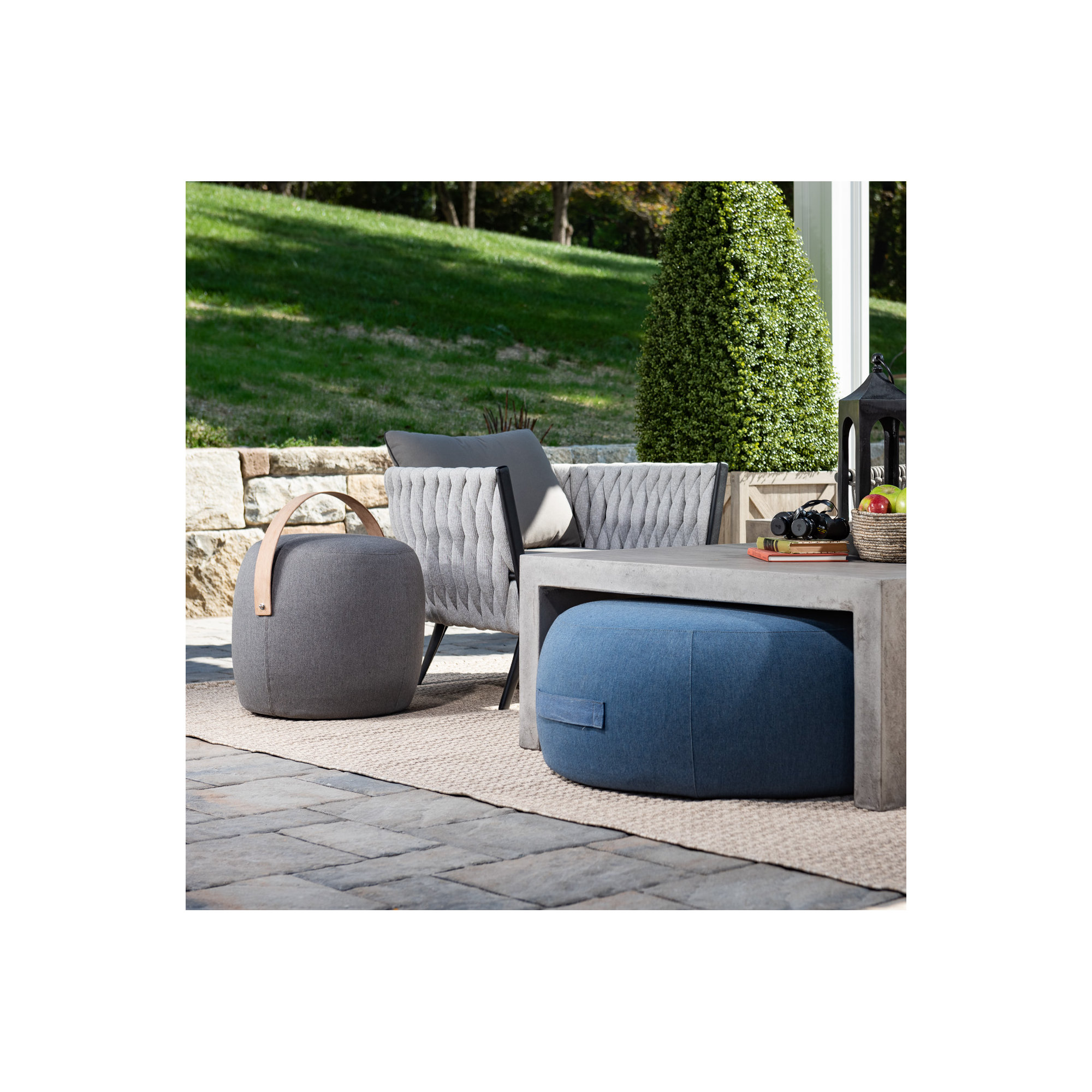 Talita Round Upholstered Outdoor Ottoman, Graphite