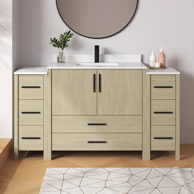 Aura 60'' Freestanding Single Bathroom Vanity Sets With White Granite Top