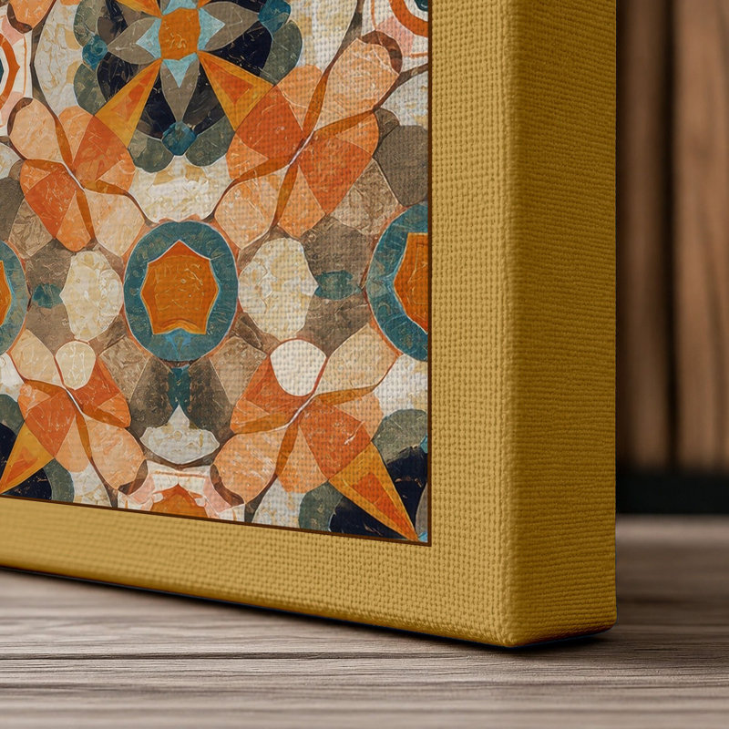Ornamental Medallion Pattern Geometric - Wrapped Canvas, 36x24 - 91.4 x 61.0 cm, Ochre Border