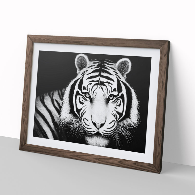 Monochrome Tiger Vol.3 - Framed Print, 46cm H x 64cm W x 2cm D, Brown Framed