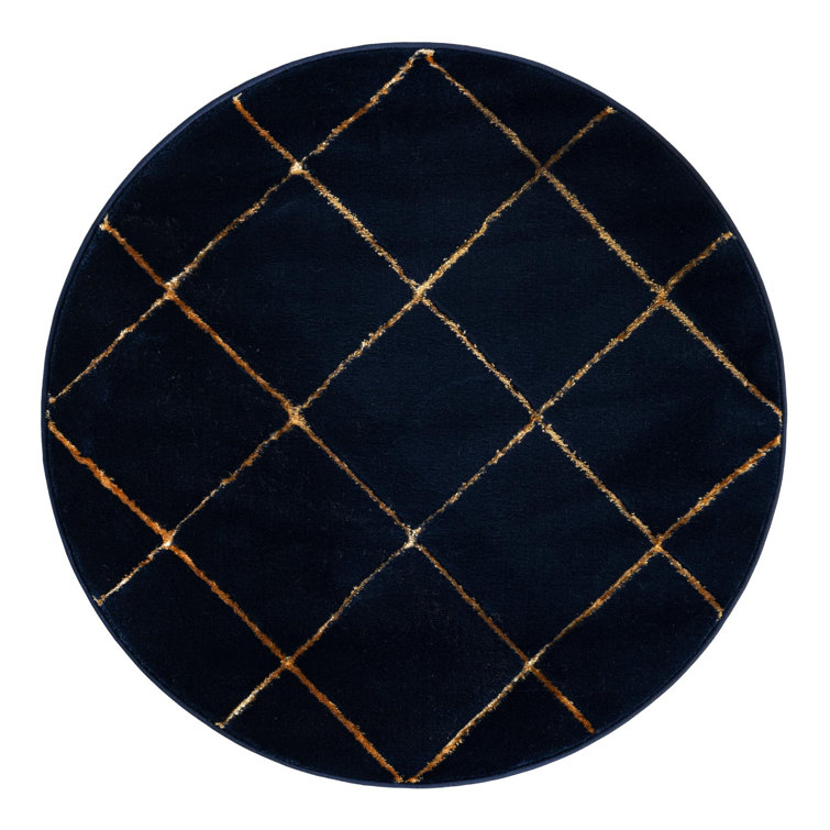 Latitude Run® Checks Nikica Rug Navy Blue and Gold