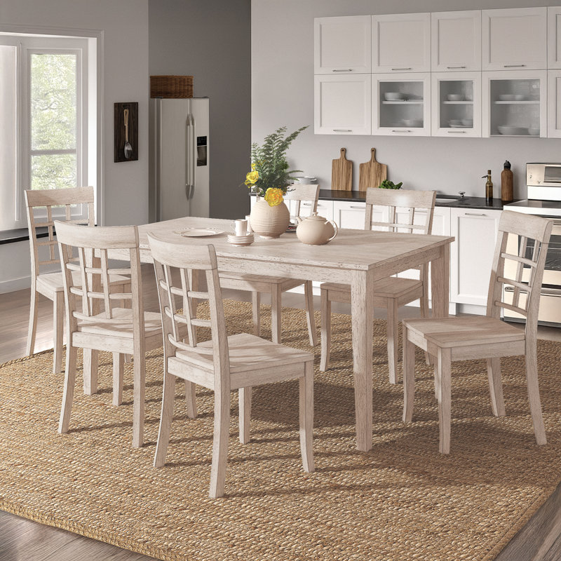 Alexa-Mae 6-Person Solid Wood Four-Leg Dining Set, Antique White