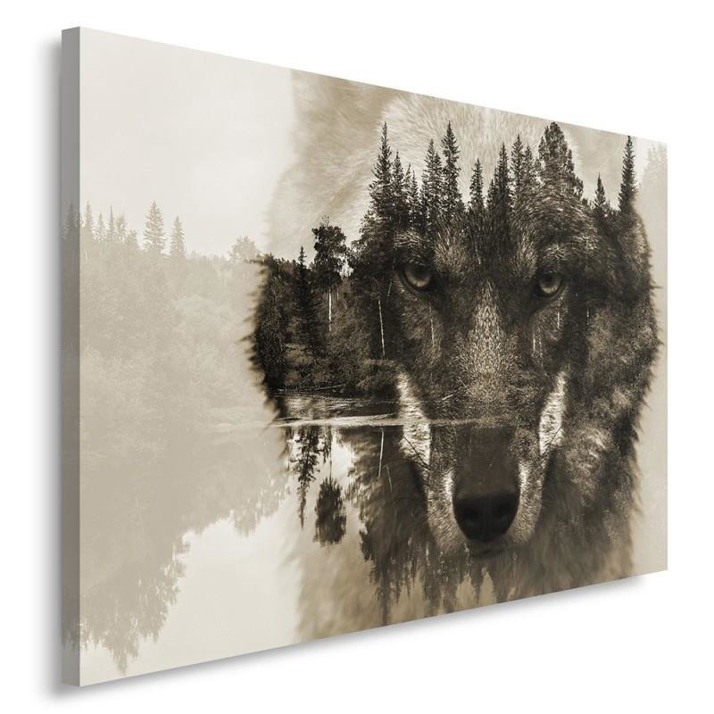 Leinwandbild, Wolf Wald im Nebel Natur