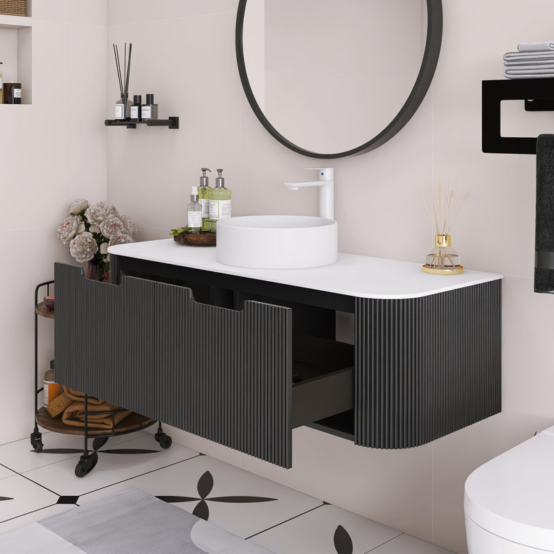 Meuble-lavabo mural 48 po Woodgrain, Noir