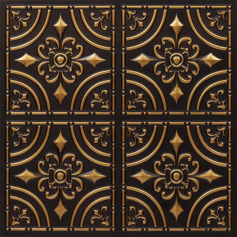 Tuile de plafond texturée en fer forgé L 24 po x l 24 po en moka antique, Or antique
