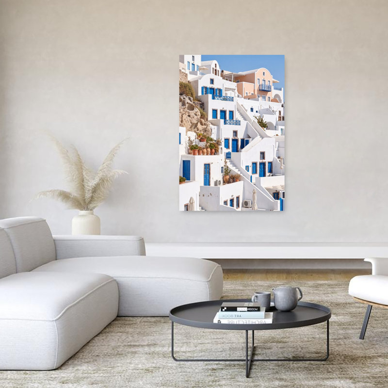 Santorini Cliffside Village Contemporary Architecture Summer Wall Art Print by Andreas Magnusson - Wrapped Canvas Print