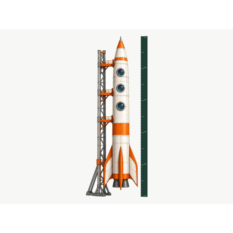 Rocket Growth Chart Wall Decal, Peel and Stick Height Ruler for Kids Bedroom and Nursery, Cut to Shape Matte Vinyl Space Decor, 60 Inch, Growth chart 60"H, measures 1 ft to 6 ft