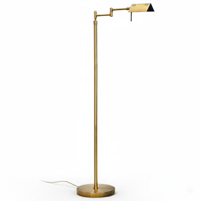 Dimmable LED Pharmacy Floor Lamp, 12W LED, Full Range Dimming, 360 Degree Swing Arms, Adjustable Heights, Standing Lamp For Reading, Sewing, And Craft, ETL Listed, Antique Brass (Gold)