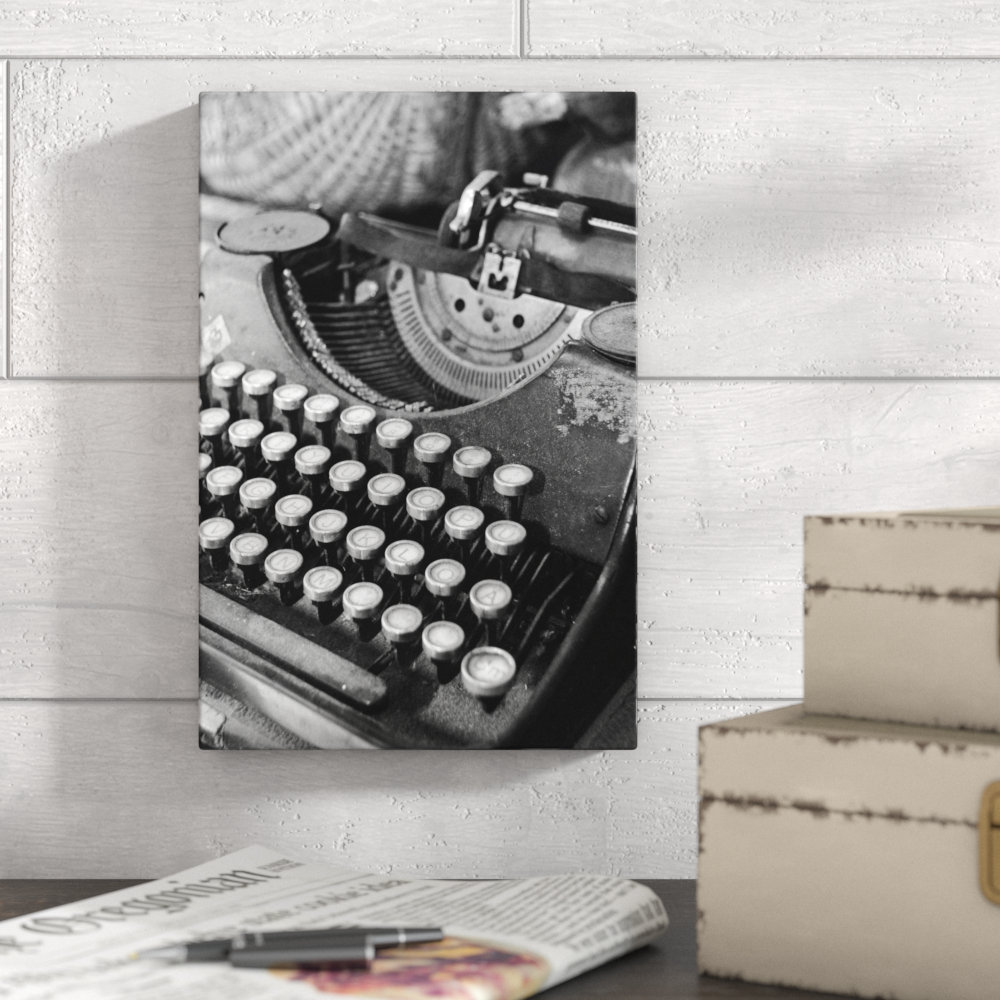 Vintage Typewriter Black White - Print on Canvas Zipcode Design™