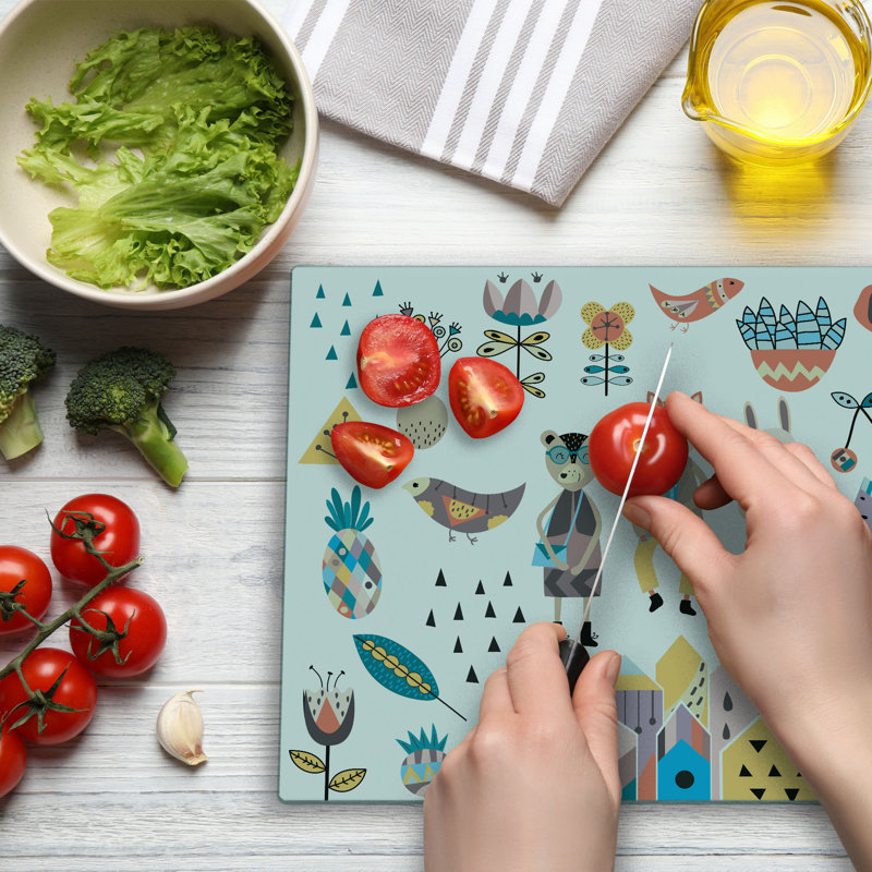Ambesonne Cartoon Cutting Board Large Size Fox Bunny and Bear Multicolor