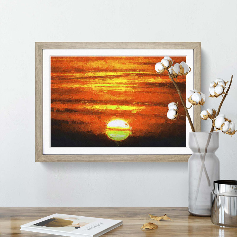 Orange Sunset - Picture Frame Painting Print, 36cm H x 48cm W x 2cm D, Oak Framed
