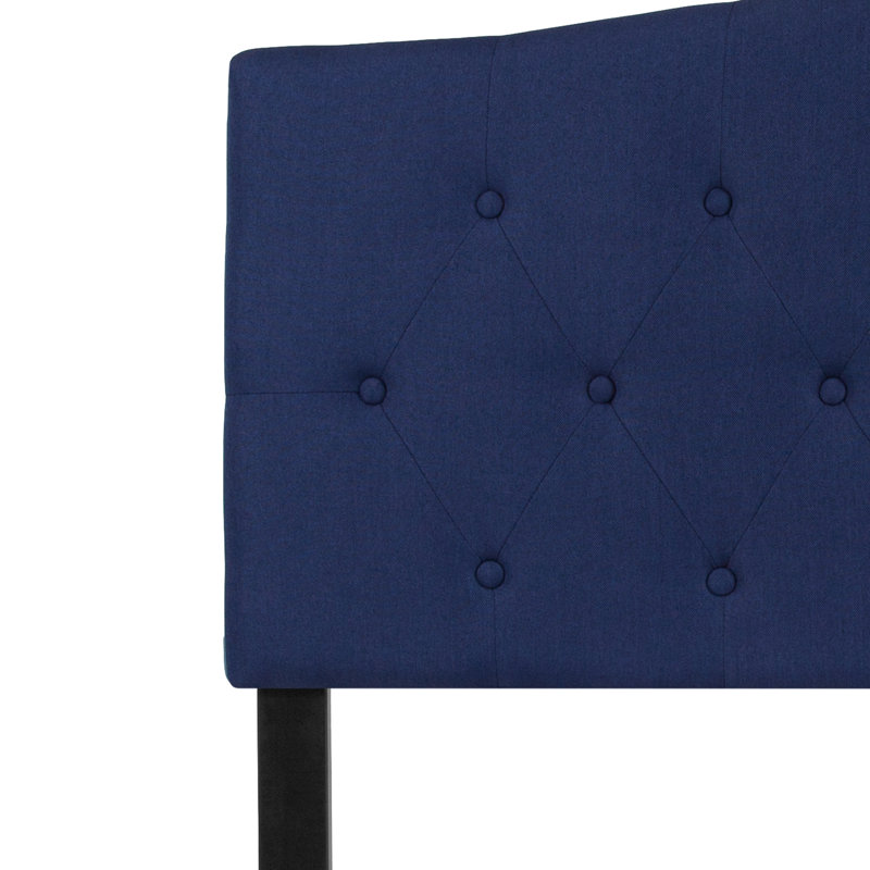 Tête de lit tapissier arquée capitonnée à boutons Ciriaca, Double, Bleu marine
