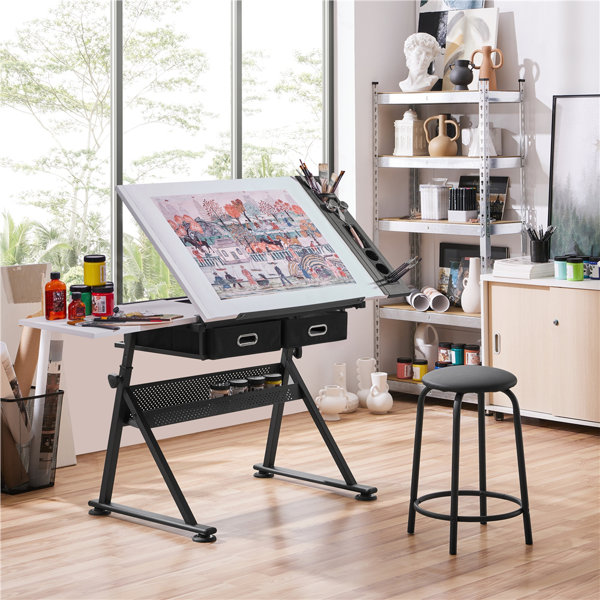 Inbox Zero Adjustable Metal Base Drafting Table & Reviews | Wayfair