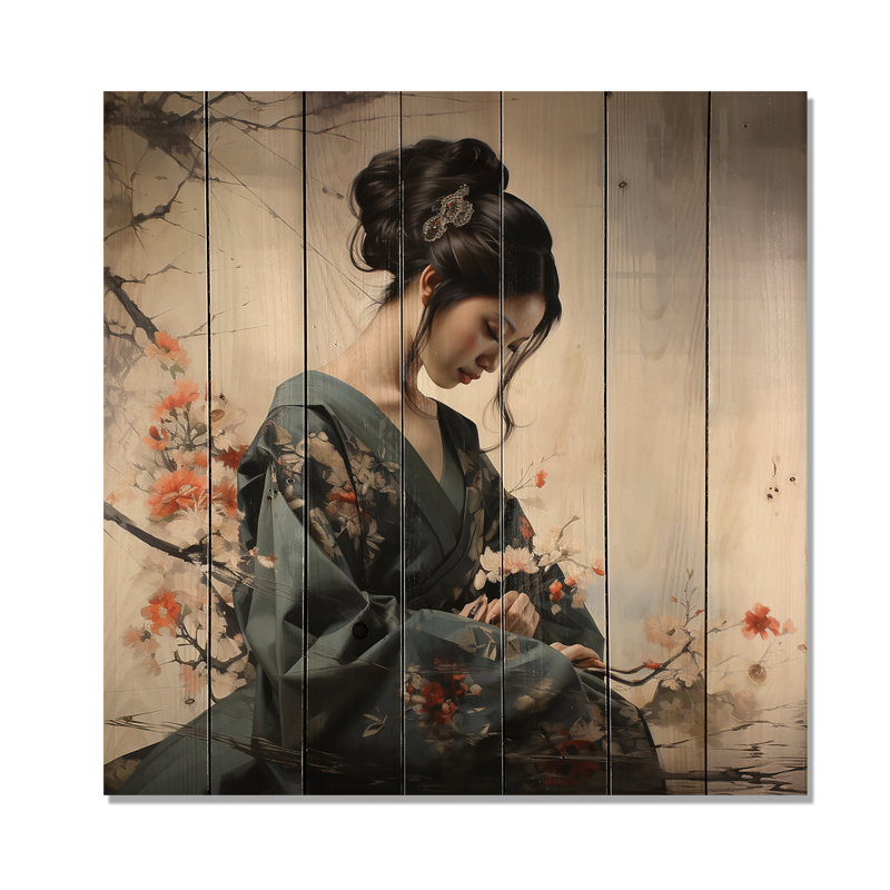 «Kassey Asian Art Geishas Grace» sur impression sur bois, H 35 po x l 35 po x P 0,78 po