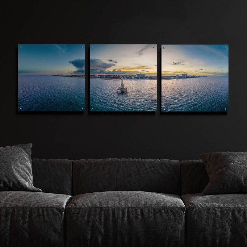 «Deerfield Beach, Florida 3» par Epic Portfolio, art mural en verre acrylique, ensemble de 3 pièces, H 24 po x l 72 po