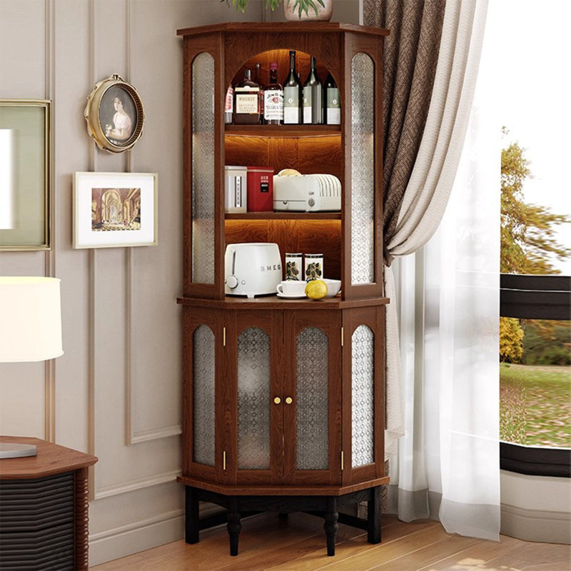 Armoire de coin en bois massif brun noisette