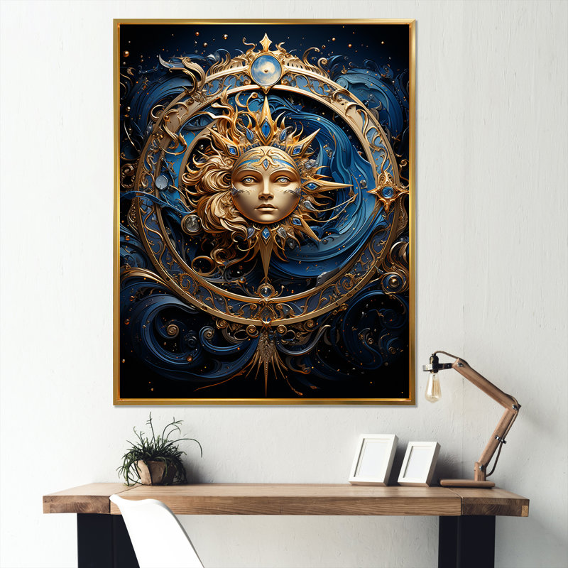 «Zodiac Calestial Harmony» sur impression sur toile, Cadre flottant doré, H 32 po x l 16 po x P 1 po