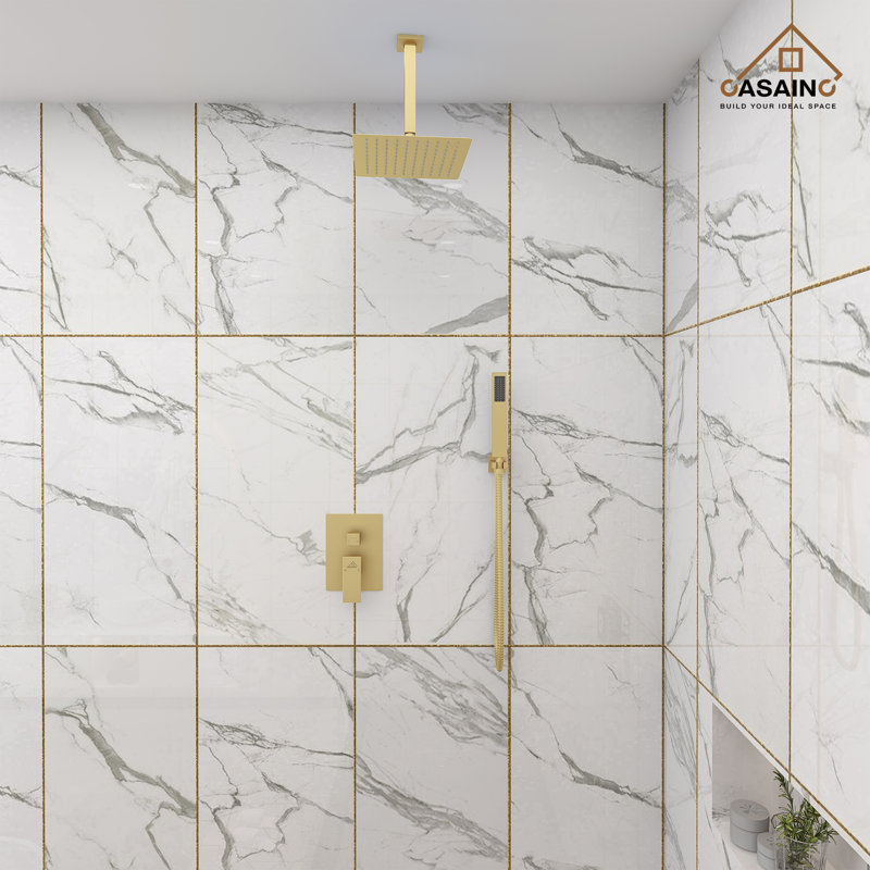 Brushed Gold Large Square Dual Rain Shower System with Handheld