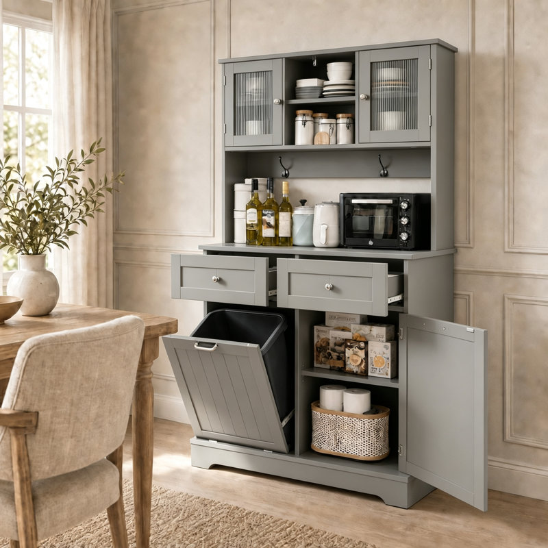 Armoire de cuisine avec tablettes réglables, pour la cuisine et le salon, Gris