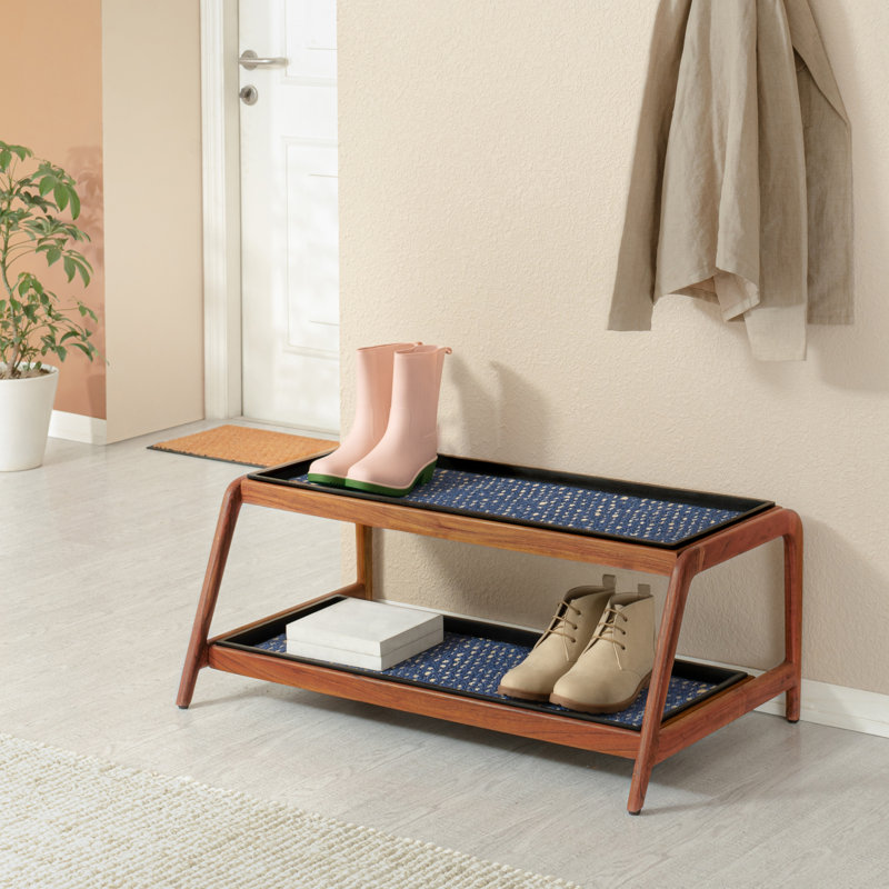 Support à bottes en bois massif de qualité supérieure avec tapis en fibre de coco naturelle - Rangement pour chaussures