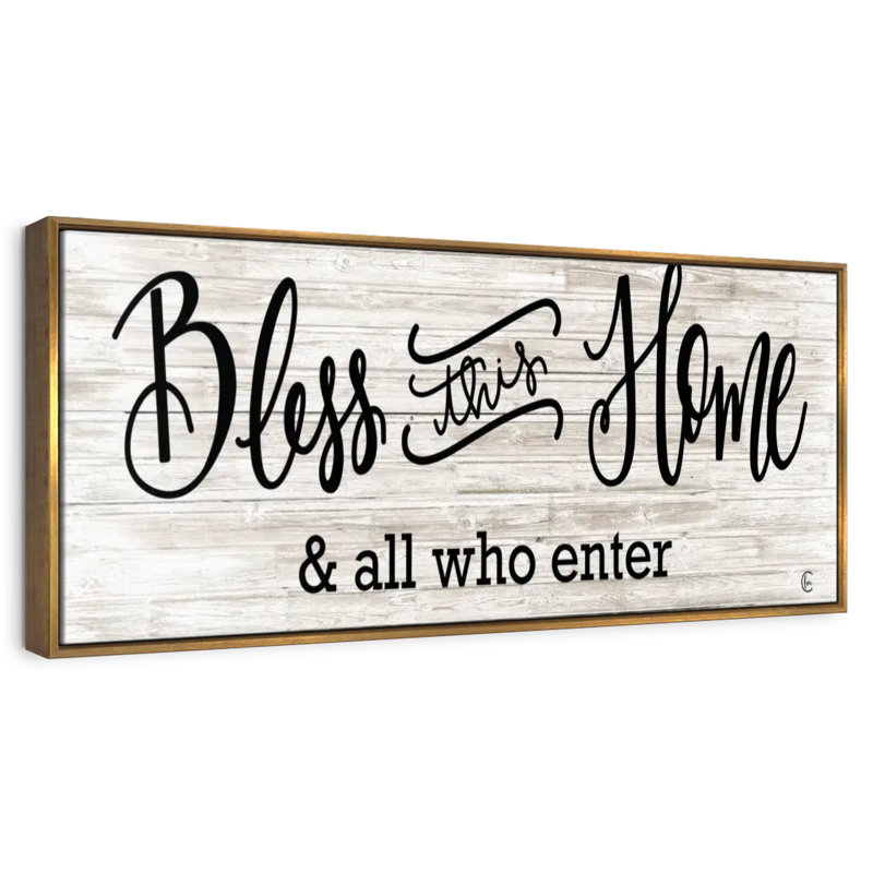 Plaque murale «Bless This Home», 57 po x 19 po, Cadre flottant doré