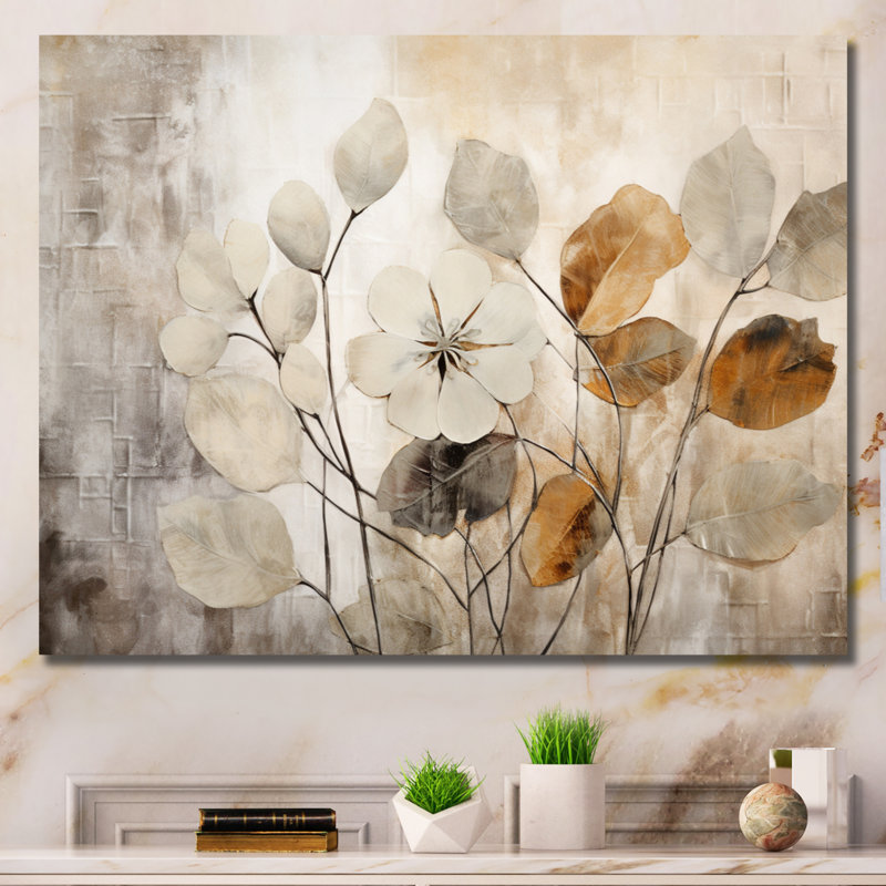Beige Botanical Impressions III - Abstract Botanicals Framed Art, 34" H x 44" W, Wrapped Canvas, No Frame