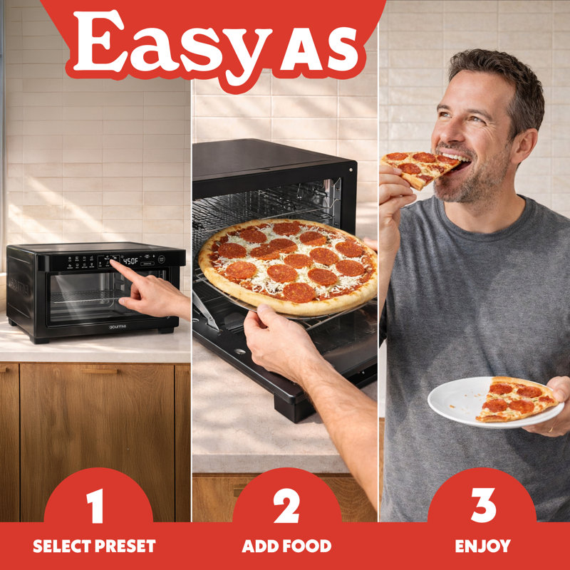 Friteuse à air numérique avec mode de convection Gourmia, 12 préréglages, pour pizza de 9 po, noir, Noir