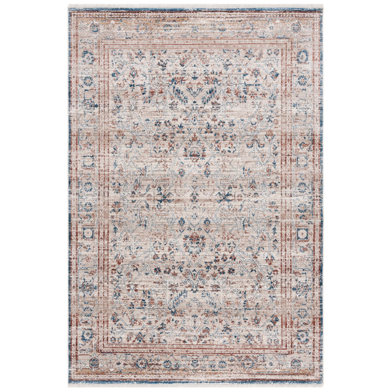 Tapis persan rétro beige / rouille 427, Rectangle 6 pi x 9 pi